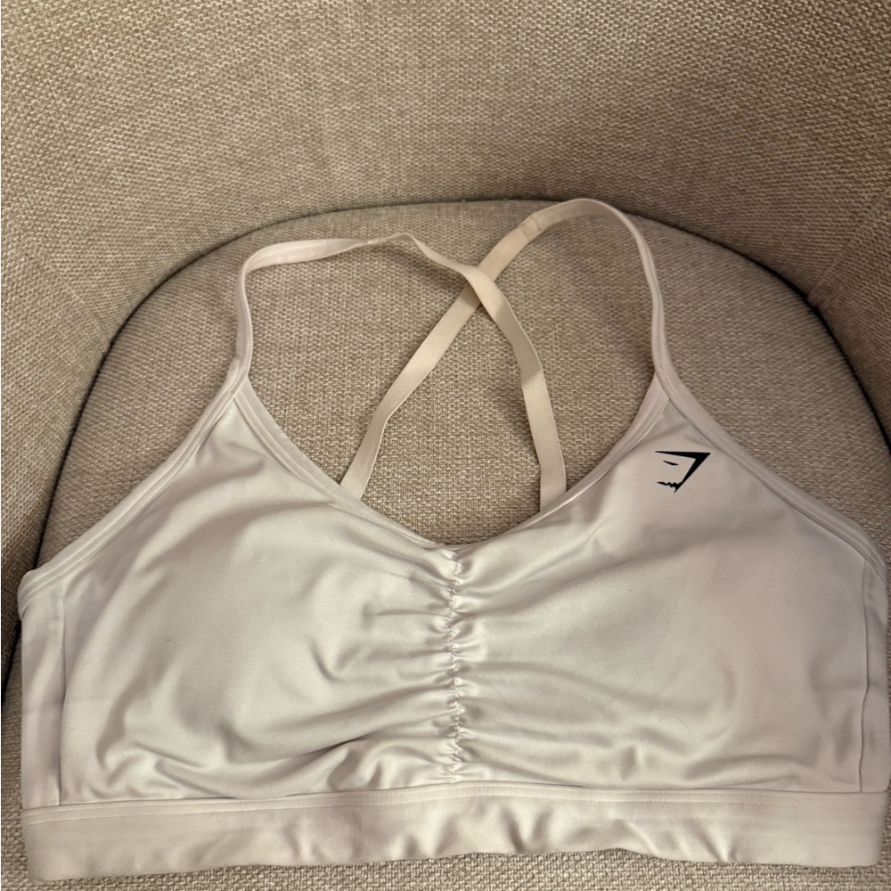 Gymshark White Ruched Sports Bra Medium Support